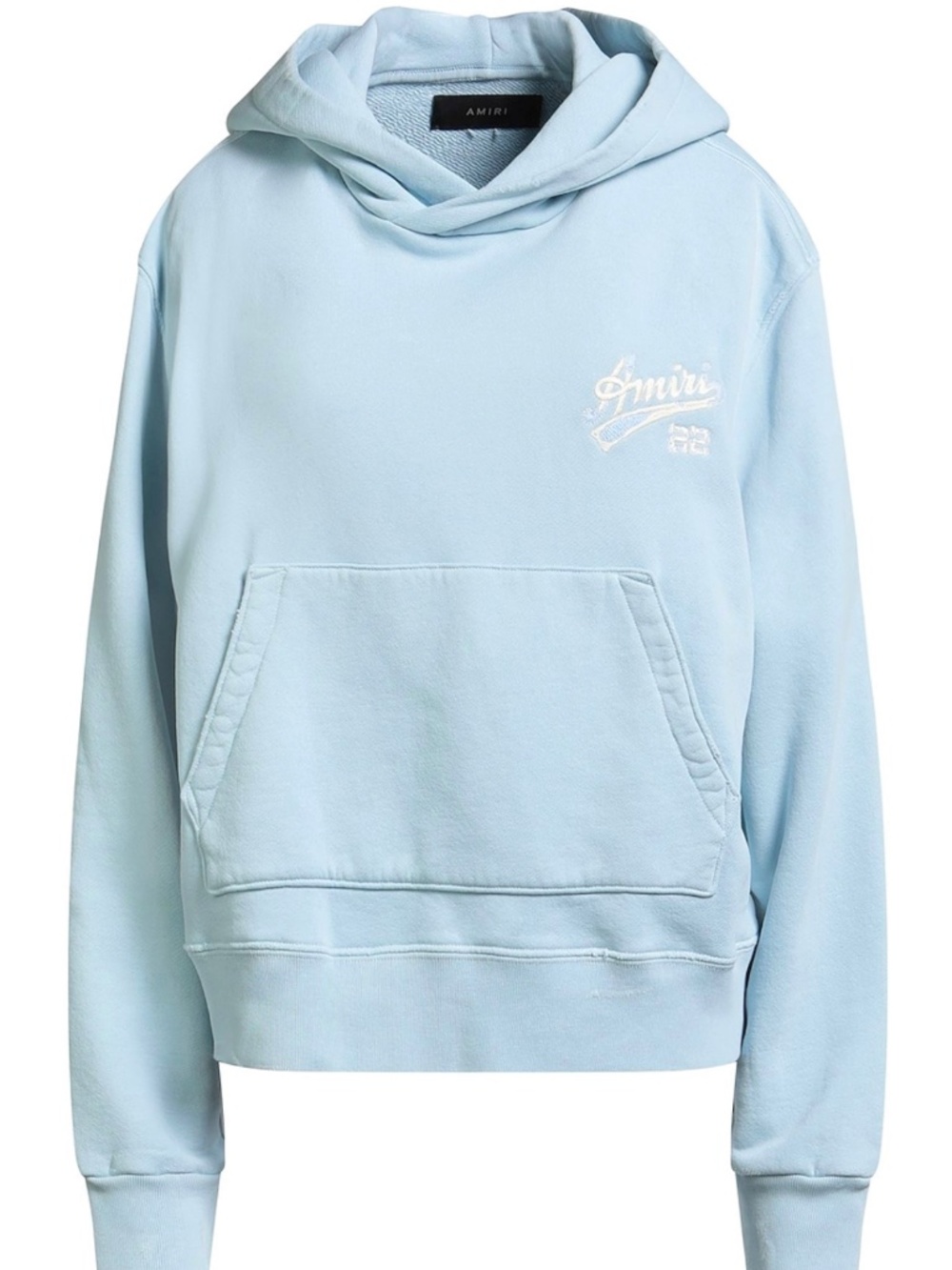 Amiri Sky Light Blue Embroidered Distressed Logo Pocket Hoodie Sweatshirt